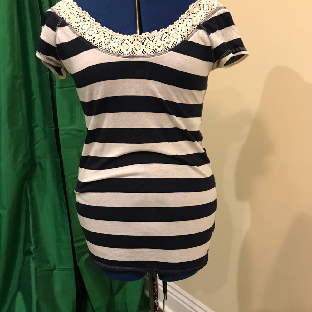 Abercrombie & Fitch stripe top with lace neckline